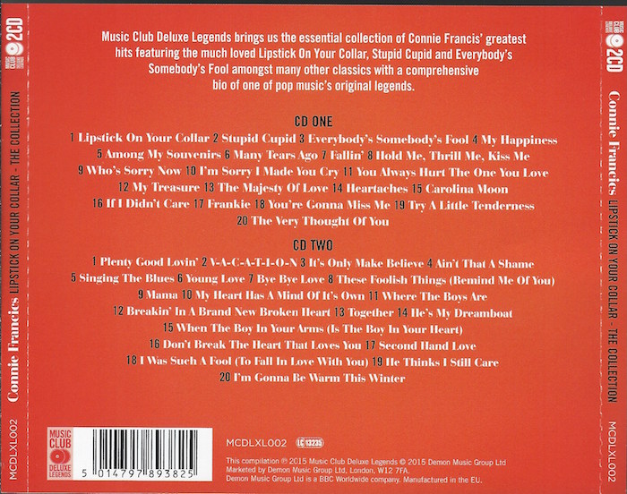 Connie Francis  Lipstick On Your Collar; The Collection : Back